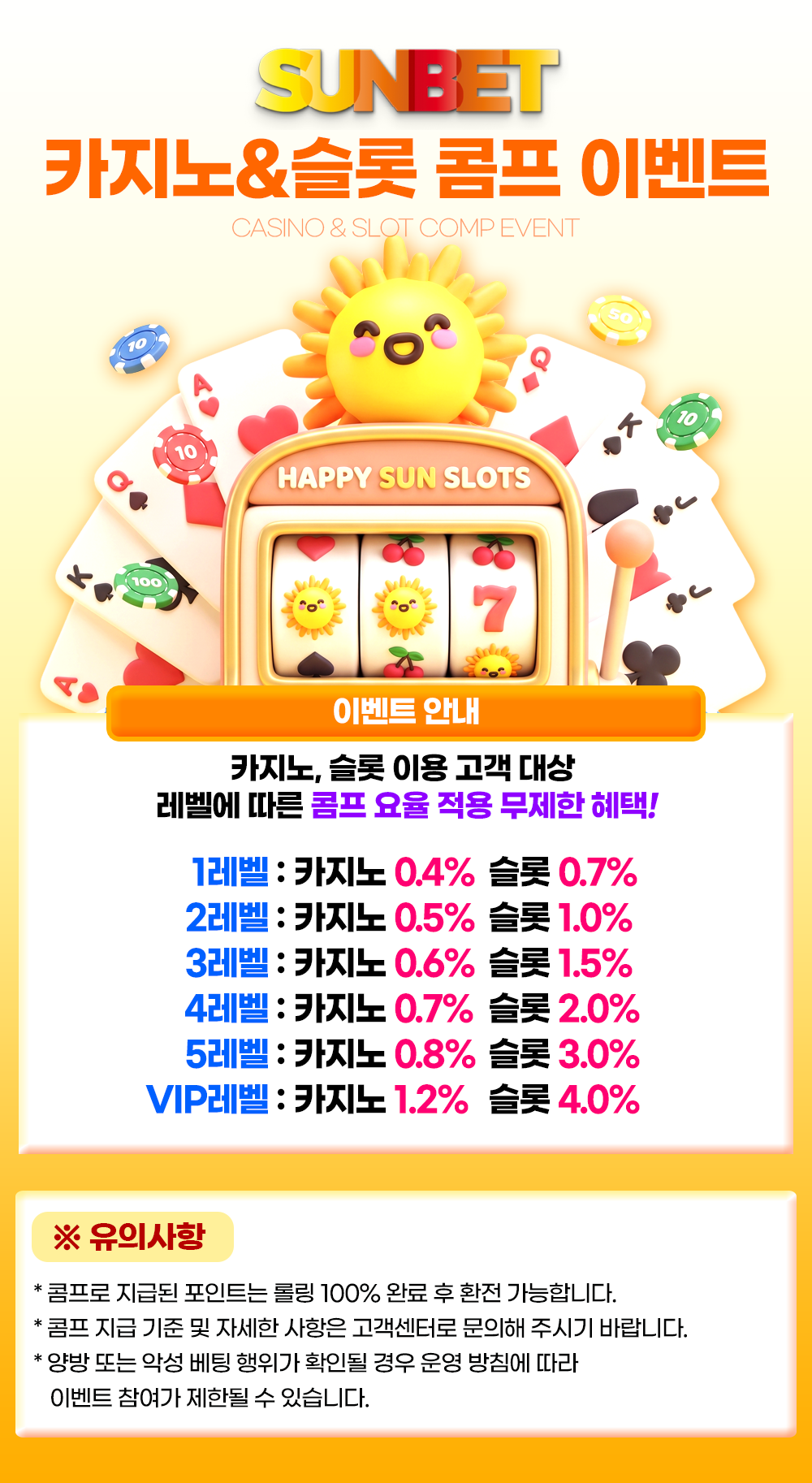 SUNBET 카지노&슬롯 콤프 이벤트