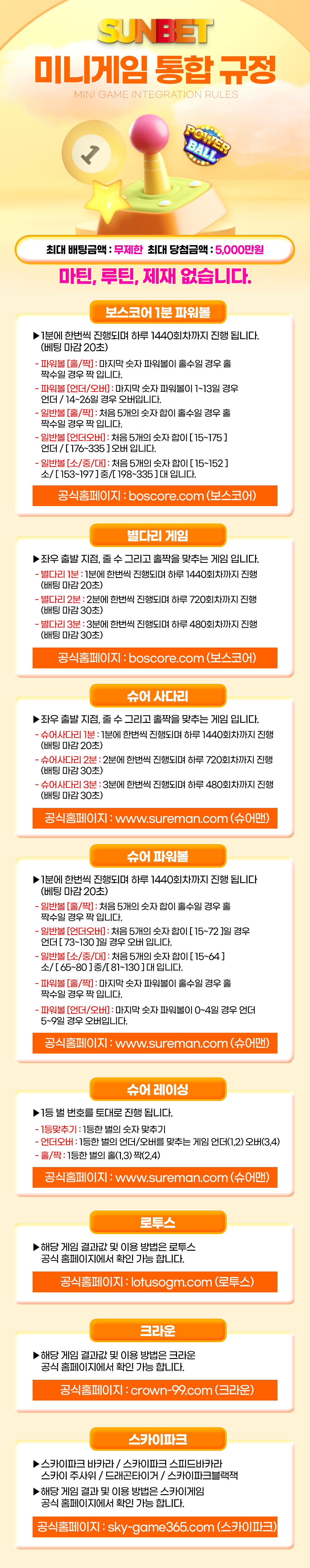 SUNBET 미니게임 통합 규정