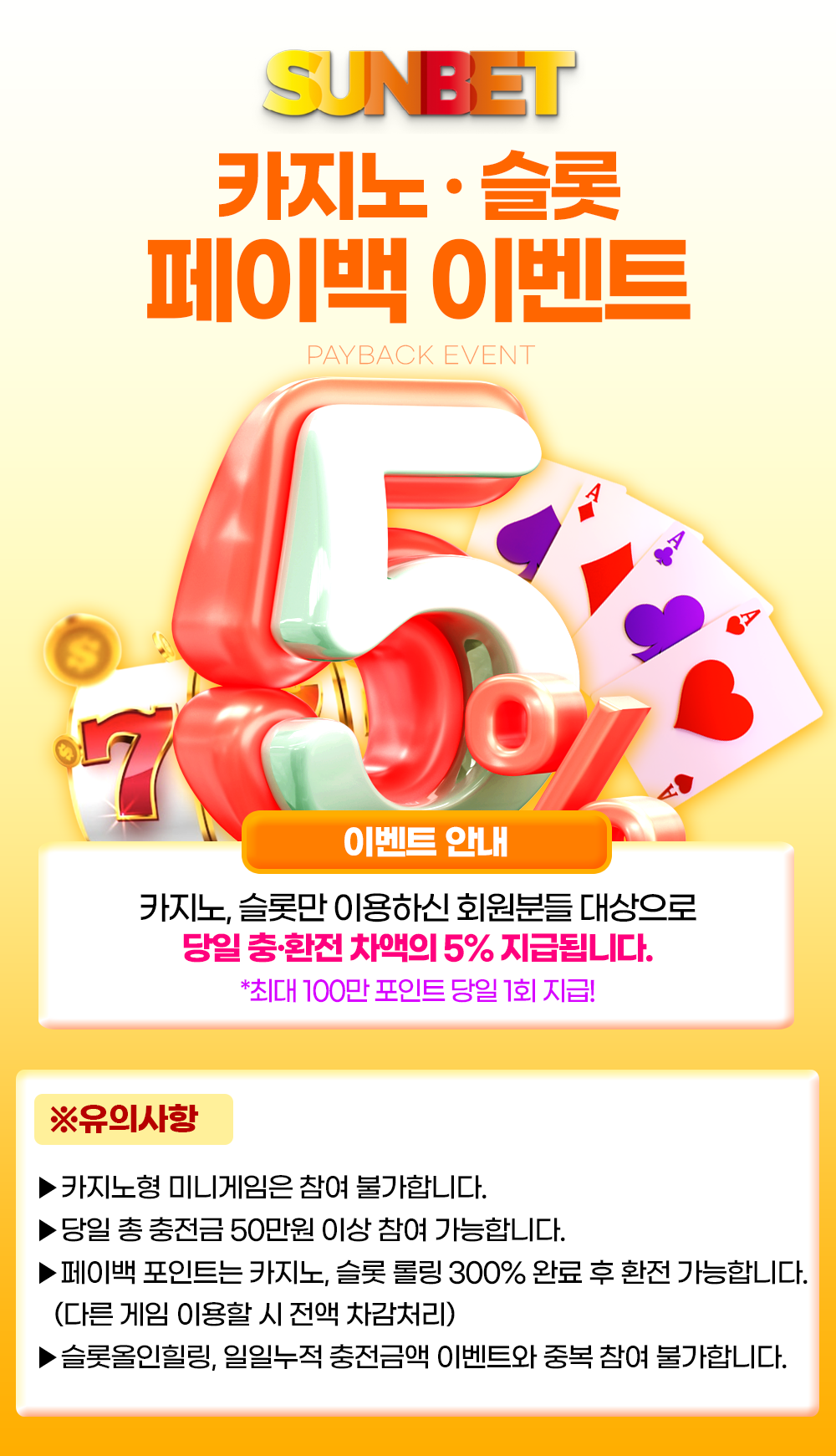 SUNBET 카지노 슬롯 페이백 이벤트